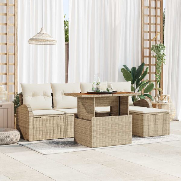 vidaXL Havesofa S&aelig;t med opbevaring 6 pcs Beige Poly rattan