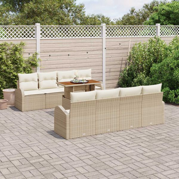 vidaXL Havesofa S&aelig;t med opbevaring 9 pcs Beige Poly rattan