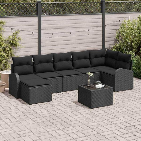 vidaXL Sofa S&aelig;t med pude med opbevaring 8 pcs Sort polyrattan
