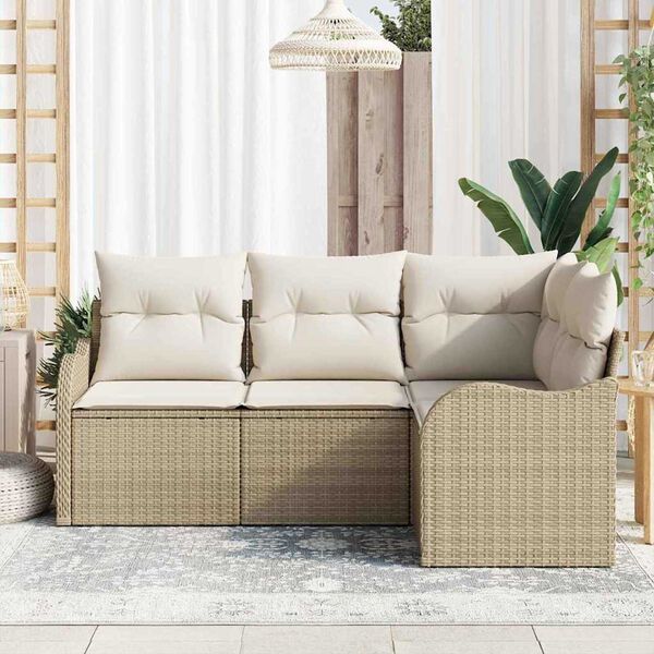 vidaXL Havesofa S&aelig;t med opbevaring 4 pcs Beige polyrattan