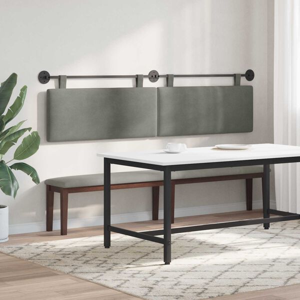 vidaXL H&aelig;ngende Hovedgavl Ensfarvet Lysegr&aring; 210 x 55 x 5 cm Velourstof