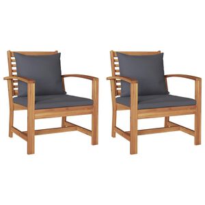 vidaXL Stol 2 pcs Brun og m&oslash;rkegr&aring; 65 x 60 x 76,5 cm Massiv Teaktr&aelig;