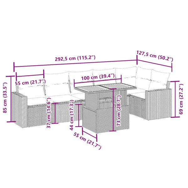 vidaXL sofas&aelig;t til haven 7 dele med hynder polyrattan beige