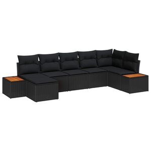 vidaXL Havesofa S&aelig;t med pude 7 pcs Sort Poly rattan