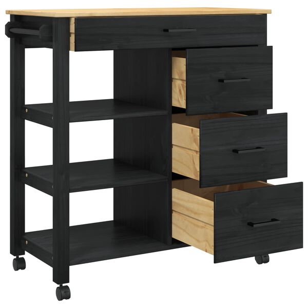 vidaXL K&oslash;kkenvogn MONZA Sort 84 x 40 x 88,5 cm Massivt fyrretr&aelig;