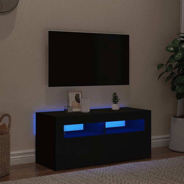 vidaXL tv-bord med LED-lys 90x35x40 cm sort