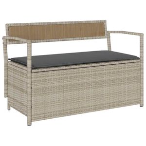 vidaXL opbevaringsb&aelig;nk til haven med hynde polyrattan lysegr&aring;