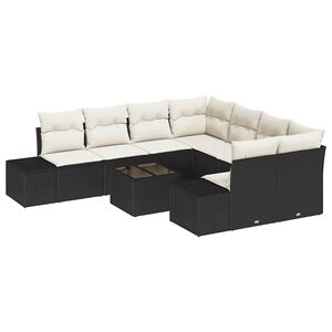 vidaXL Havesofa S&aelig;t med pude 9 pcs Sort og Cream polyrattan