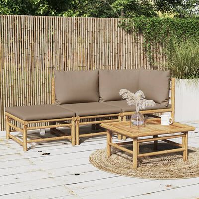 vidaXL loungesæt til haven 3 dele med gråbrune hynder bambus