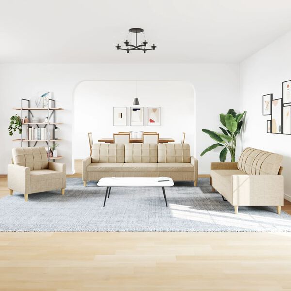 vidaXL sofas&aelig;t 3 dele stof cremefarvet