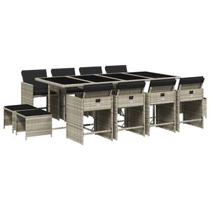 vidaXL spisebordss&aelig;t til haven 13 dele med hynder polyrattan lysegr&aring;