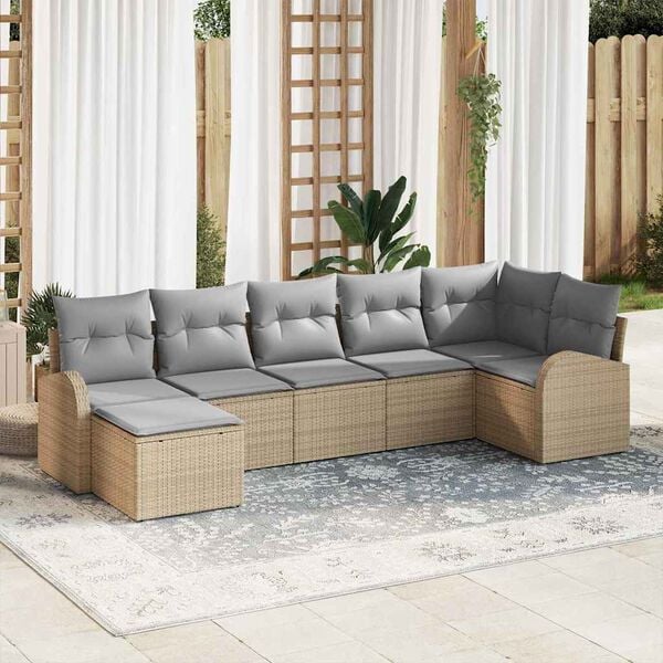 vidaXL Havesofa S&aelig;t med pude 7 pcs Beige Poly rattan