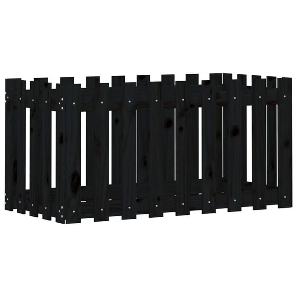 vidaXL h&oslash;jbed med stakitdesign 100x50x50 cm massivt fyrretr&aelig; sort