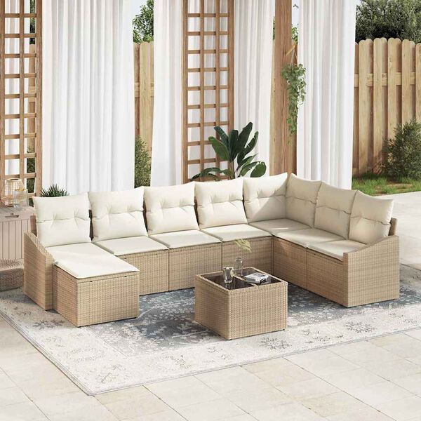 vidaXL Sofa S&aelig;t med pude 9 pcs Beige polyrattan