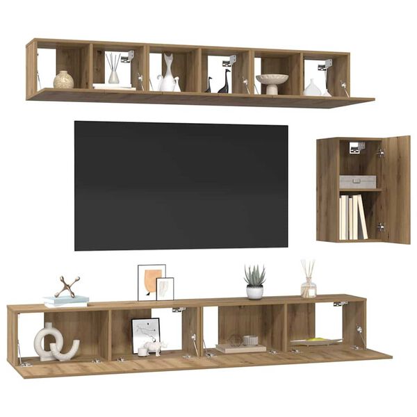vidaXL TV-m&oslash;bels&aelig;t 6 pcs artisan eg 100 x 30 x 30 cm Konstrueret tr&aelig;