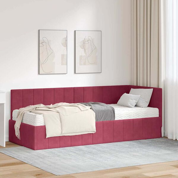 vidaXL Hjørnesengramme med Madras med madras 2 pcs Grøn Fløjl