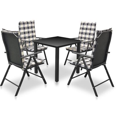 vidaXL udendørs spisebordssæt 5 dele med hynder aluminium sort