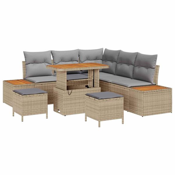 vidaXL Havesofa S&aelig;t med pude med opbevaring 8 pcs Beige Poly rattan