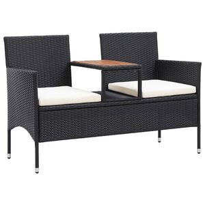 vidaXL 2-personers haveb&aelig;nk med tebord 143 cm polyrattan sort