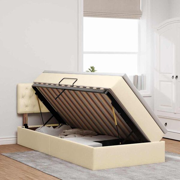 vidaXL Seng med opbevaring og LED med madras Creme 100 x 200 cm Stof