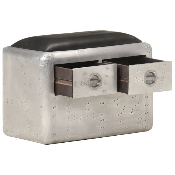 vidaXL aviator-b&aelig;nk 59 cm &aelig;gte l&aelig;der s&oslash;lvfarvet og sort