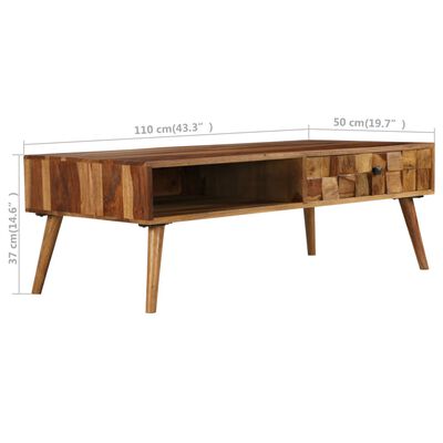 vidaXL sofabord i massivt sheeshamtræ med honningfarvet finish 110 x 50 x 37 cm