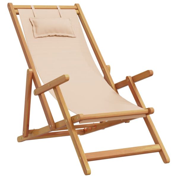 vidaXL strandstole 2 stk. foldbar stof og massivt tr&aelig; beige
