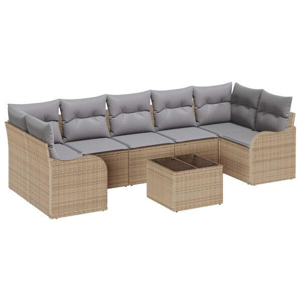 vidaXL Havesofa S&aelig;t 8 pcs Beige og gr&aring; Poly Rattan og St&aring;l og Glas
