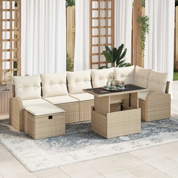 vidaXL Havesofa S&aelig;t med pude med opbevaring 8 pcs Beige Poly rattan