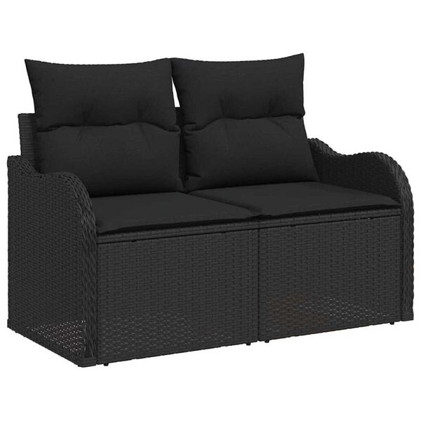 vidaXL Havesofa S&aelig;t med pude med opbevaring 9 pcs Sort Poly rattan