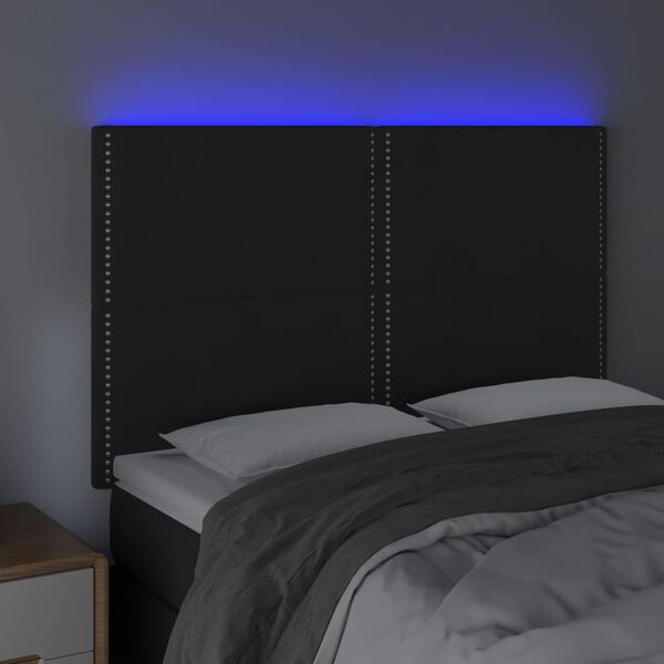 vidaXL sengegavl med LED-lys 144x5x118/128 cm fl&oslash;jl sort