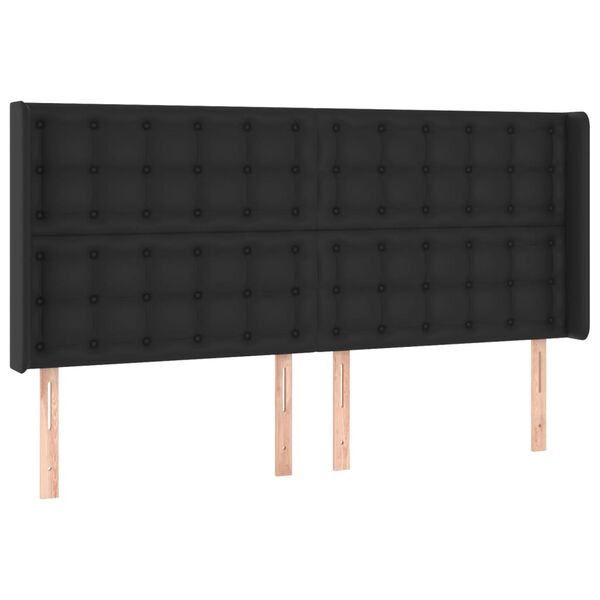 vidaXL sengegavl med LED-lys 163x16x118/128 cm kunstl&aelig;der sort