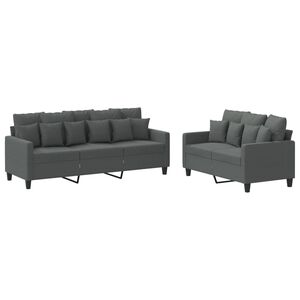 vidaXL sofas&aelig;t 2 dele med hynder stof m&oslash;rkegr&aring;