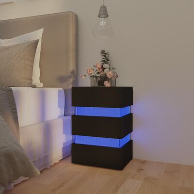 vidaXL sengebord med LED 45x35x67 cm konstrueret træ sort