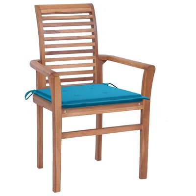 vidaXL spisebordsstole 8 stk. med blå hynder massivt teaktræ