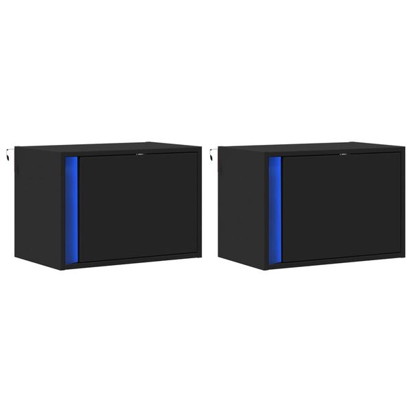 vidaxL væghængte sengeborde 2 stk. med LED-lys sort