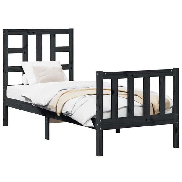 vidaXL sengeramme med sengegavl Small Single massivt tr&aelig; sort