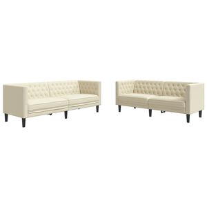 vidaXL 2-personers Chesterfield-sofastol kunstl&aelig;der cremefarvet