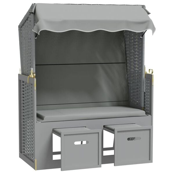 vidaXL strandkurv med baldakin polyrattan og massivt tr&aelig; gr&aring;