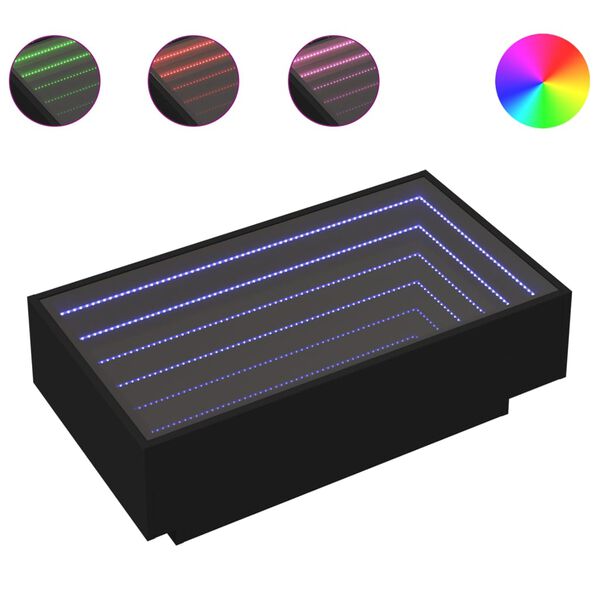 vidaXL sofabord med LED-lys 90x50x30 cm konstrueret tr&aelig; sort