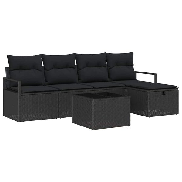 vidaXL Sofa S&aelig;t med pude med opbevaring 6 pcs Sort polyrattan