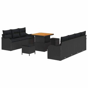 vidaXL Havesofa S&aelig;t 10 pcs Sort Polyrattan, st&aring;l og massivt akacietr&aelig;