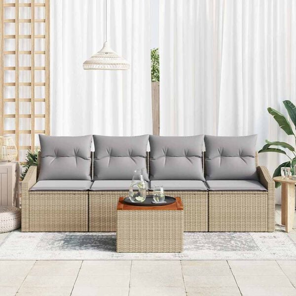vidaXL Havesofa S&aelig;t med opbevaring 5 pcs Beige og lys gr&aring; polyrattan