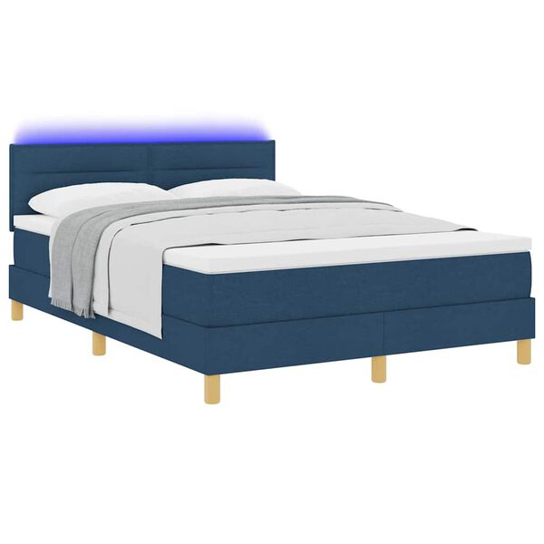 vidaXL LED Box Spring Bed med madras med LED Bl&aring; 140 x 200 cm Stof