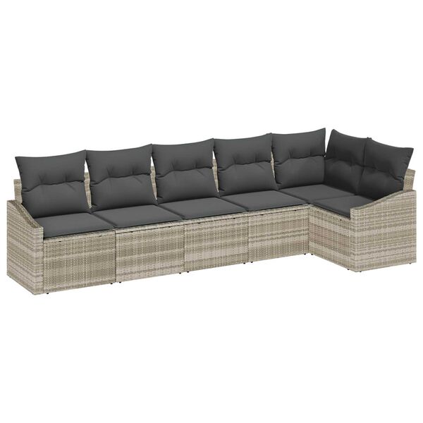vidaXL Sofa S&aelig;t med pude 6 pcs Lysegr&aring; polyrattan