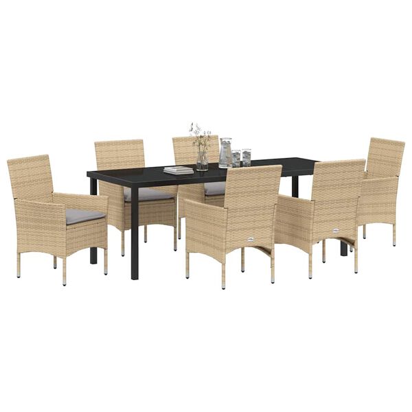 vidaXL Have Spisebordss&aelig;t med pude 7 pcs Beige polyrattan