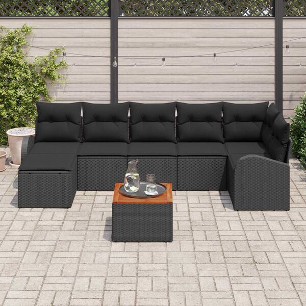 vidaXL Havesofa S&aelig;t med pude 8 pcs Sort polyrattan