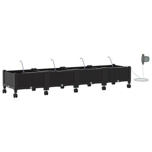 vidaXL Havekrukke med vanding og hjul 4 stk. Sort 160 x 40 x 28 cm PP