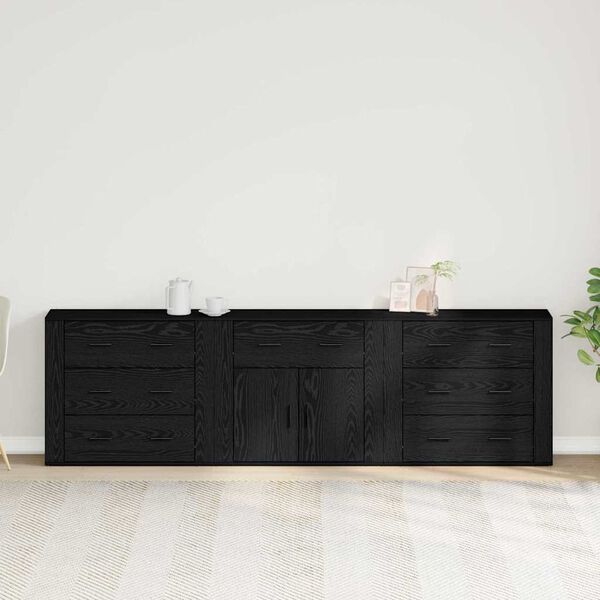 vidaXL Sideboard med skuffe Sort eg 240 x 33 x 70 cm Konstrueret træ