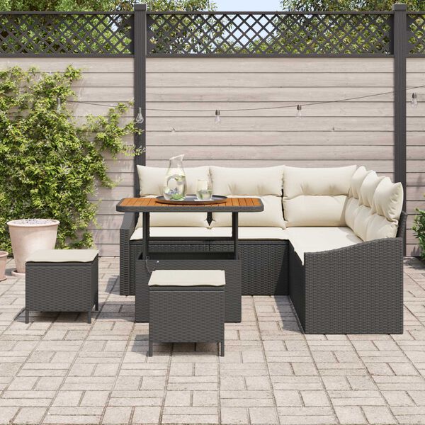 vidaXL Havesofa S&aelig;t med pude 8 pcs Sort Poly rattan
